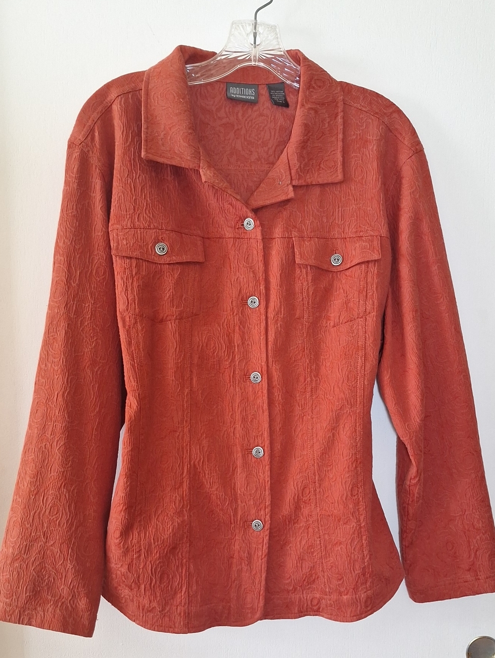 Chico's Shirt Jacket Rust Orange Jacquard Textured Chico 3 Or XL